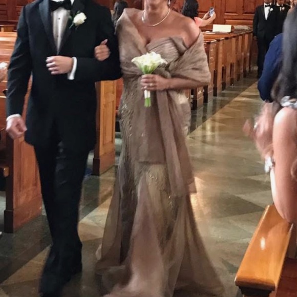 Elegant Gold and Brown Evening Gown - Picture 6 of 6